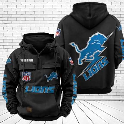 Detroit Lions Unisex Rugby Team Graphic Streetwear Vintage Plush Hoodie