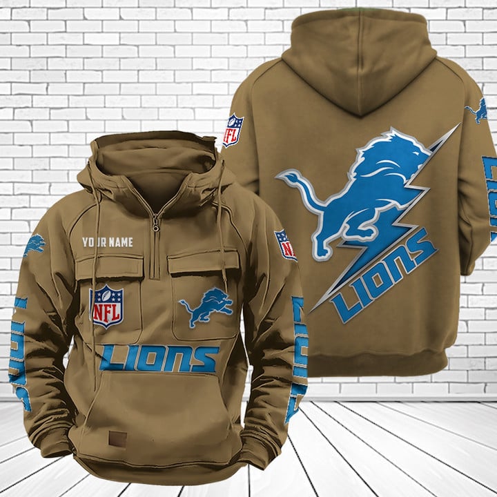 Detroit Lions Unisex Rugby Team Graphic Streetwear Vintage Plush Hoodie