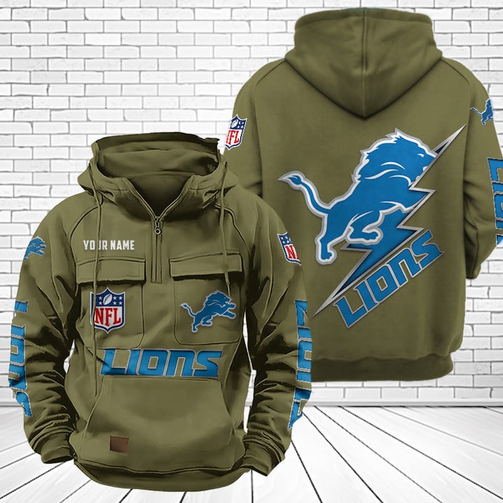 Detroit Lions Unisex Rugby Team Graphic Streetwear Vintage Plush Hoodie
