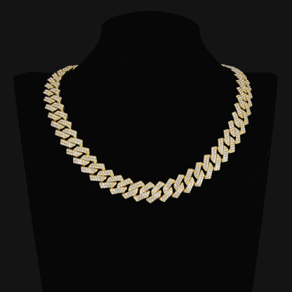 Hip-hop full diamond encrypted rhombus Cuban chain men's necklace trendy exaggerated domineering choker