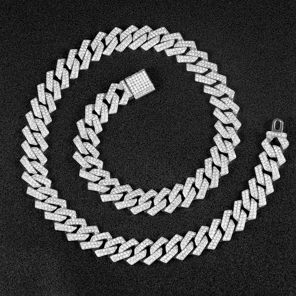 Hip-hop full diamond encrypted rhombus Cuban chain men's necklace trendy exaggerated domineering choker