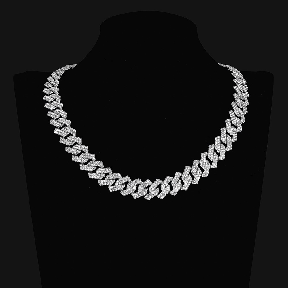 Hip-hop full diamond encrypted rhombus Cuban chain men's necklace trendy exaggerated domineering choker