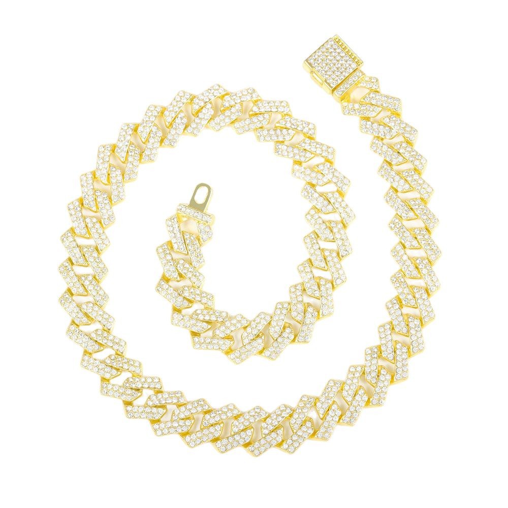 Hip-hop full diamond encrypted rhombus Cuban chain men's necklace trendy exaggerated domineering choker