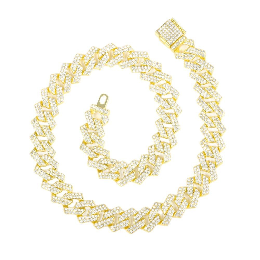 Hip-hop full diamond encrypted rhombus Cuban chain men's necklace trendy exaggerated domineering choker