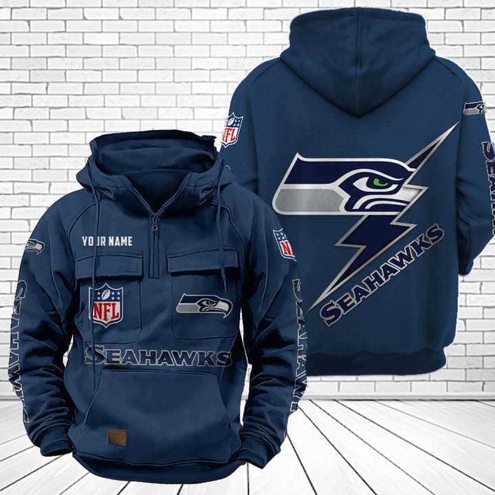 Seattle Seahawks Unisex Rugby Team Graphic Streetwear Vintage Plush Hoodie