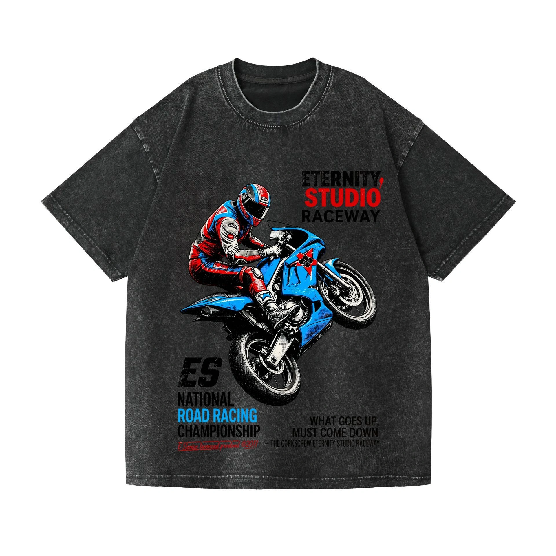 2026 Summer New Style Pure Cotton Short-sleeved T-shirt for Men, Motorcycle Print, Washed T-shirt