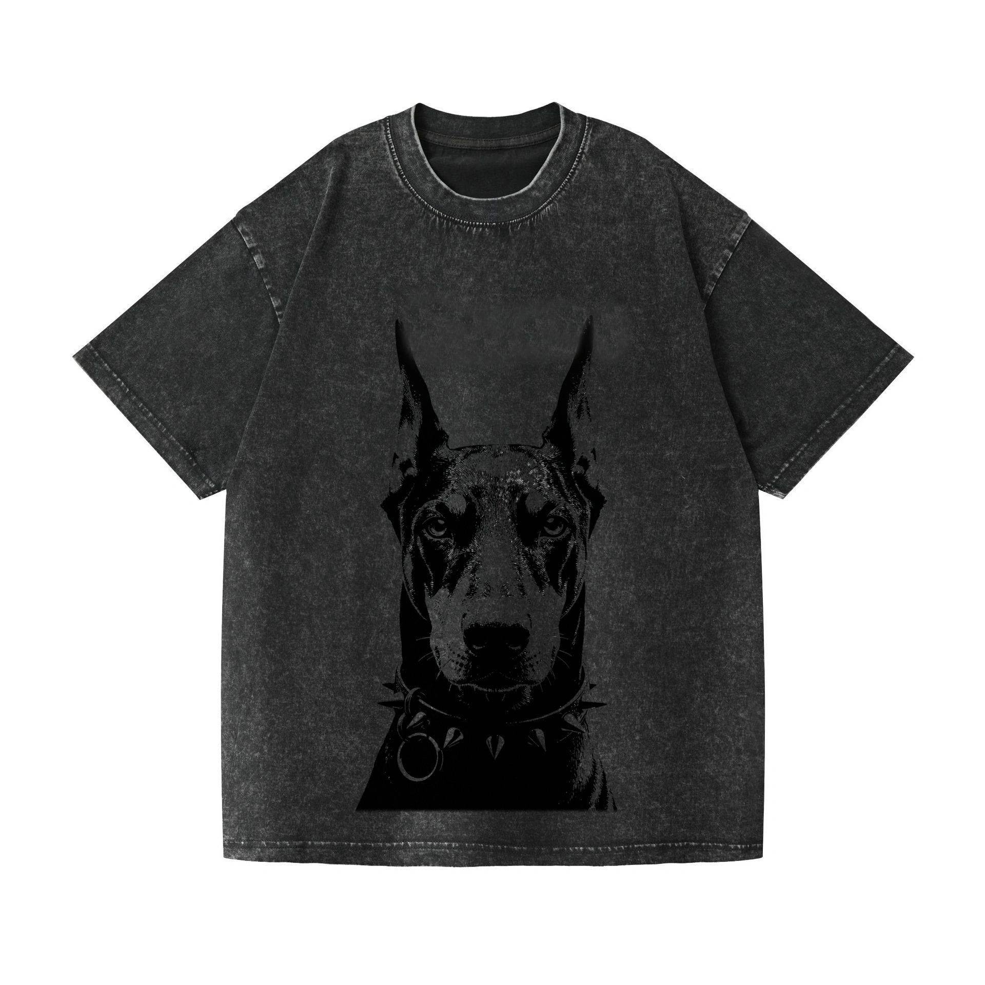 2026 summer new pure cotton short-sleeved T-shirt with Doberman Pinscher pet print, washed black T-shirt