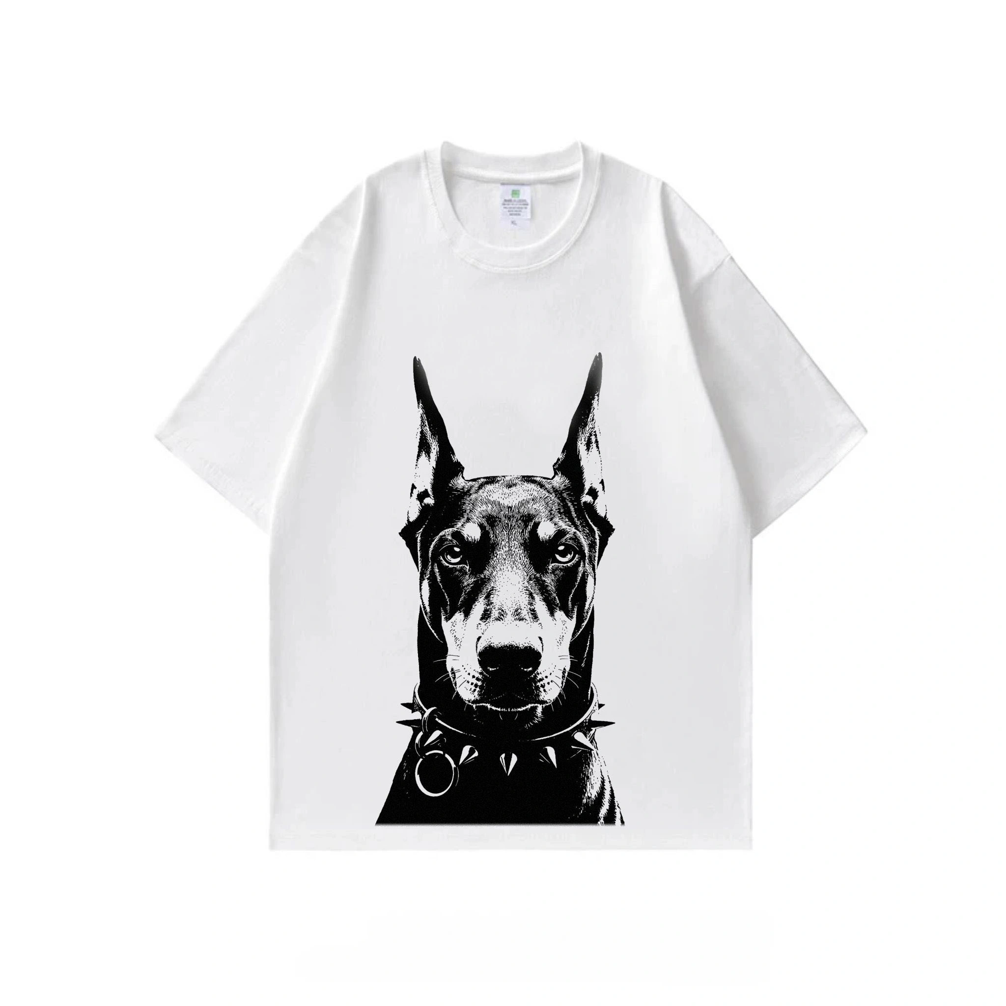 2026 summer new style pure cotton short-sleeved T-shirt with Doberman Pinscher pet print, white T-shirt