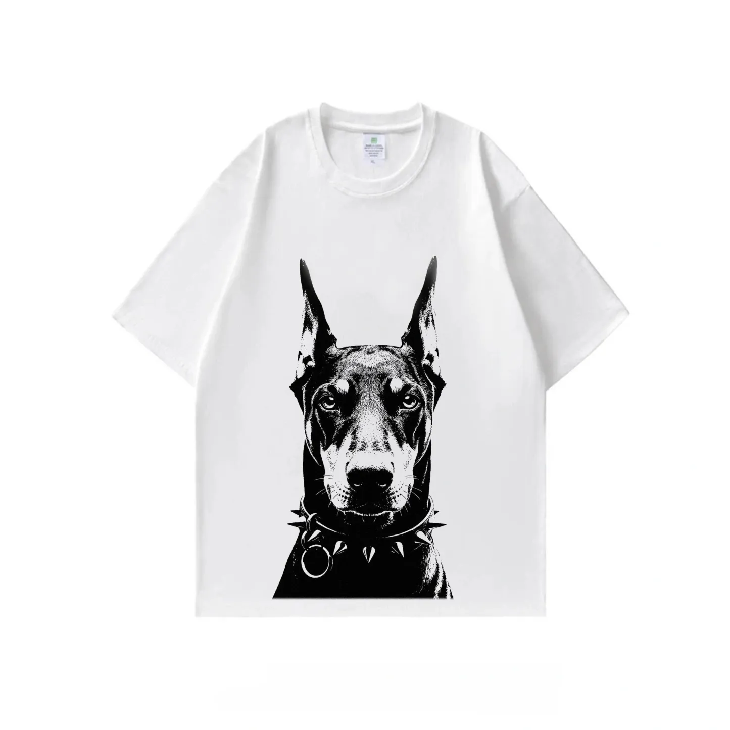 2026 summer new style pure cotton short-sleeved T-shirt with Doberman Pinscher pet print, white T-shirt