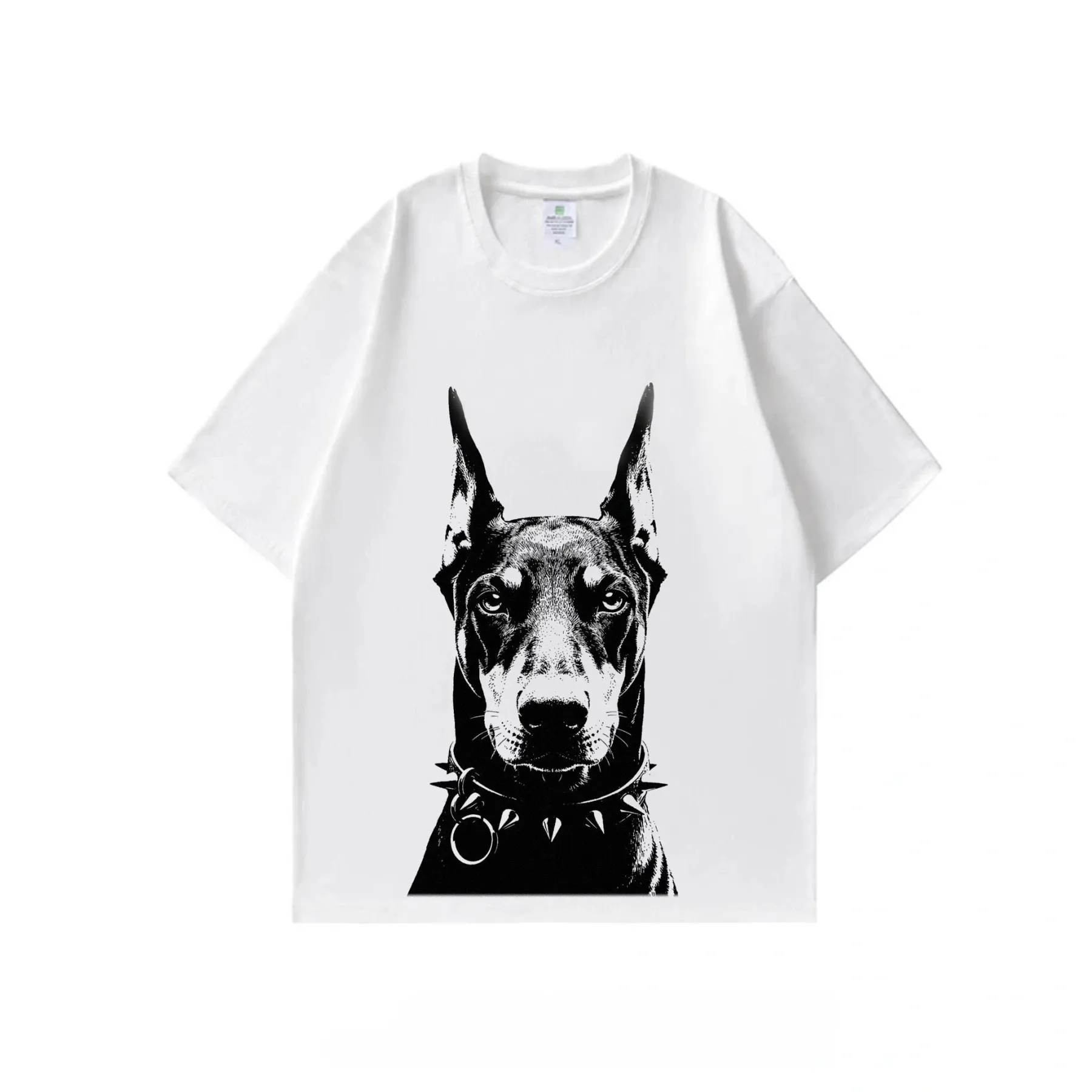 2026 summer new style pure cotton short-sleeved T-shirt with Doberman Pinscher pet print, white T-shirt
