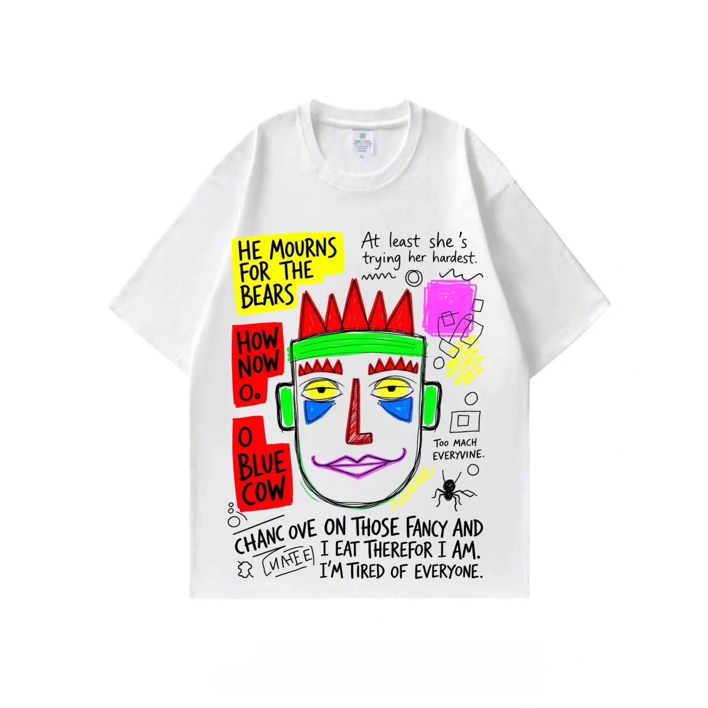 2026 summer new pure cotton short-sleeved T-shirt hand-painted retro printed white T-shirt