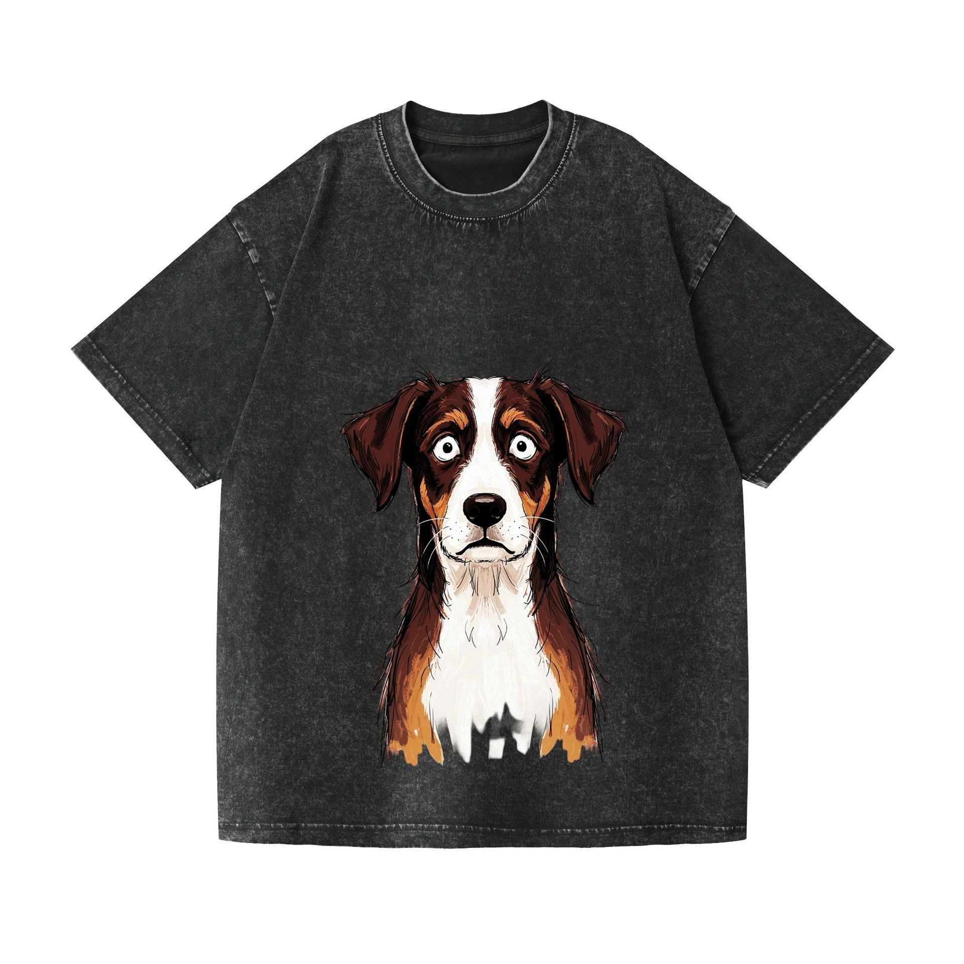 2026 cute dog trendy pure cotton short-sleeved men's fashion brand versatile casual round neck printed t-shirt washed black