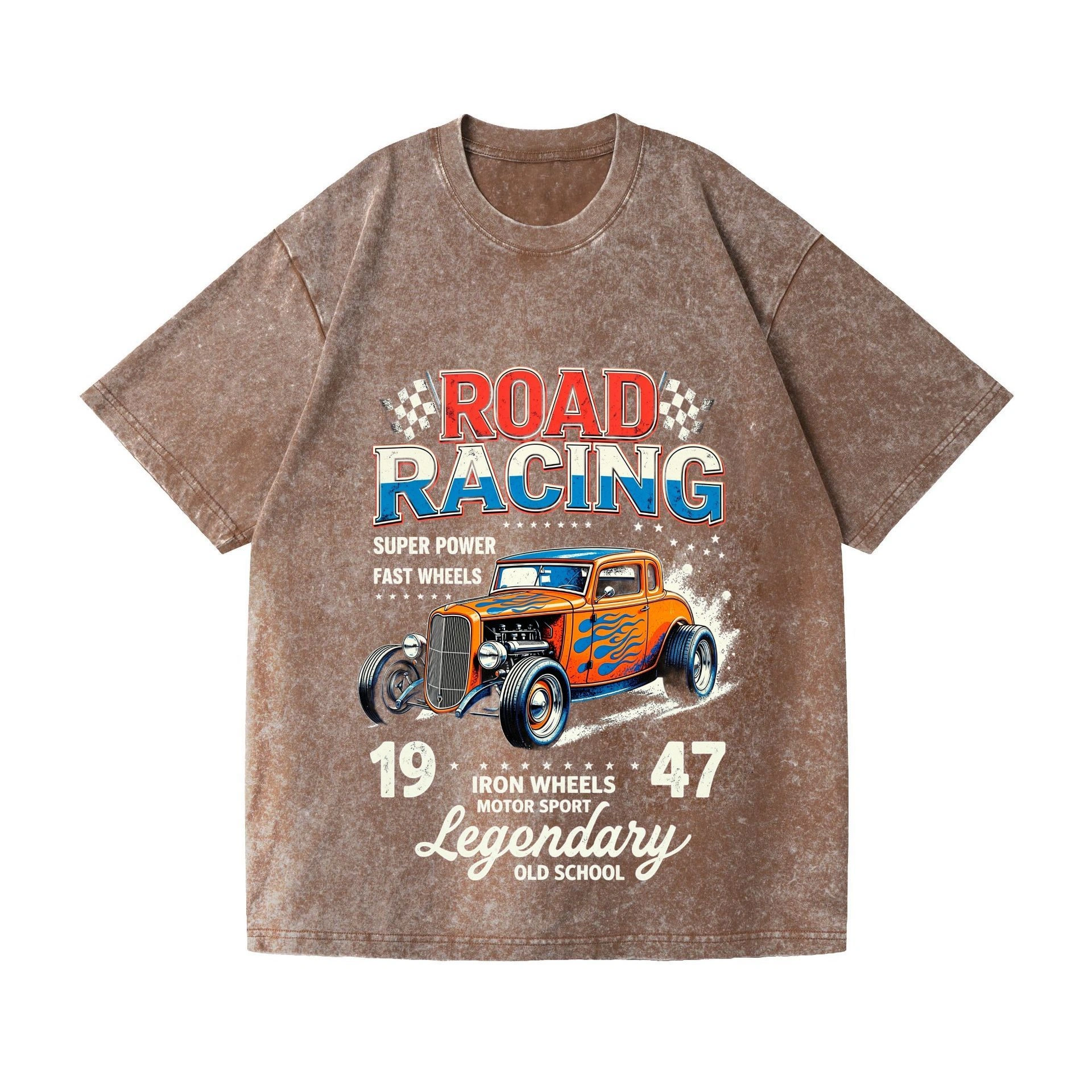 2026 summer new style pure cotton short-sleeved T-shirt vintage car print washed T-shirt