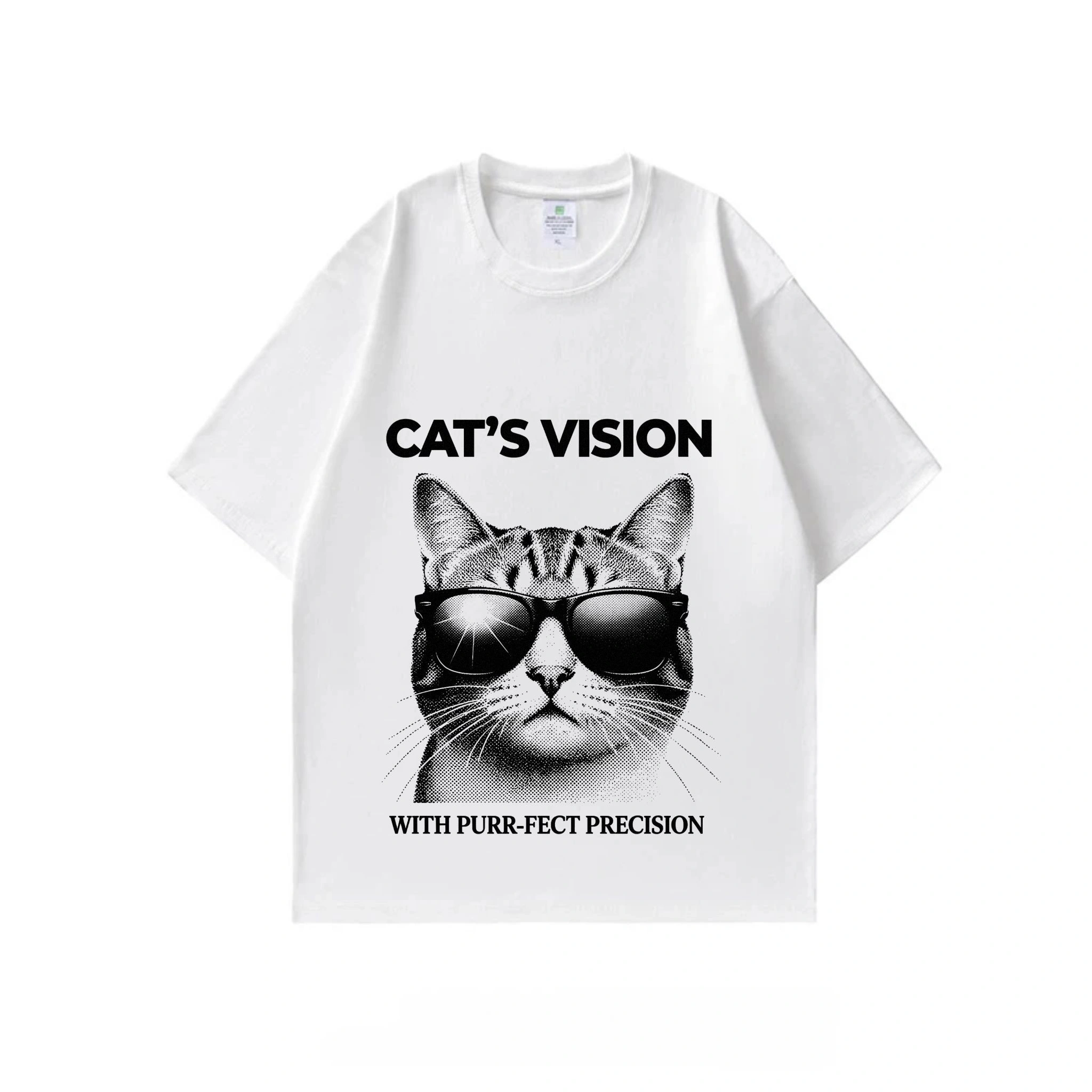 2026 summer new pure cotton short-sleeved T-shirt cartoon cat printed white T-shirt