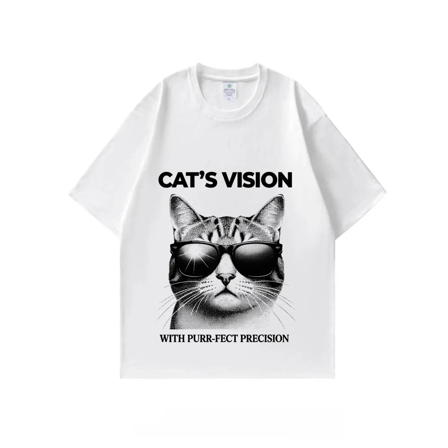 2026 summer new pure cotton short-sleeved T-shirt cartoon cat printed white T-shirt