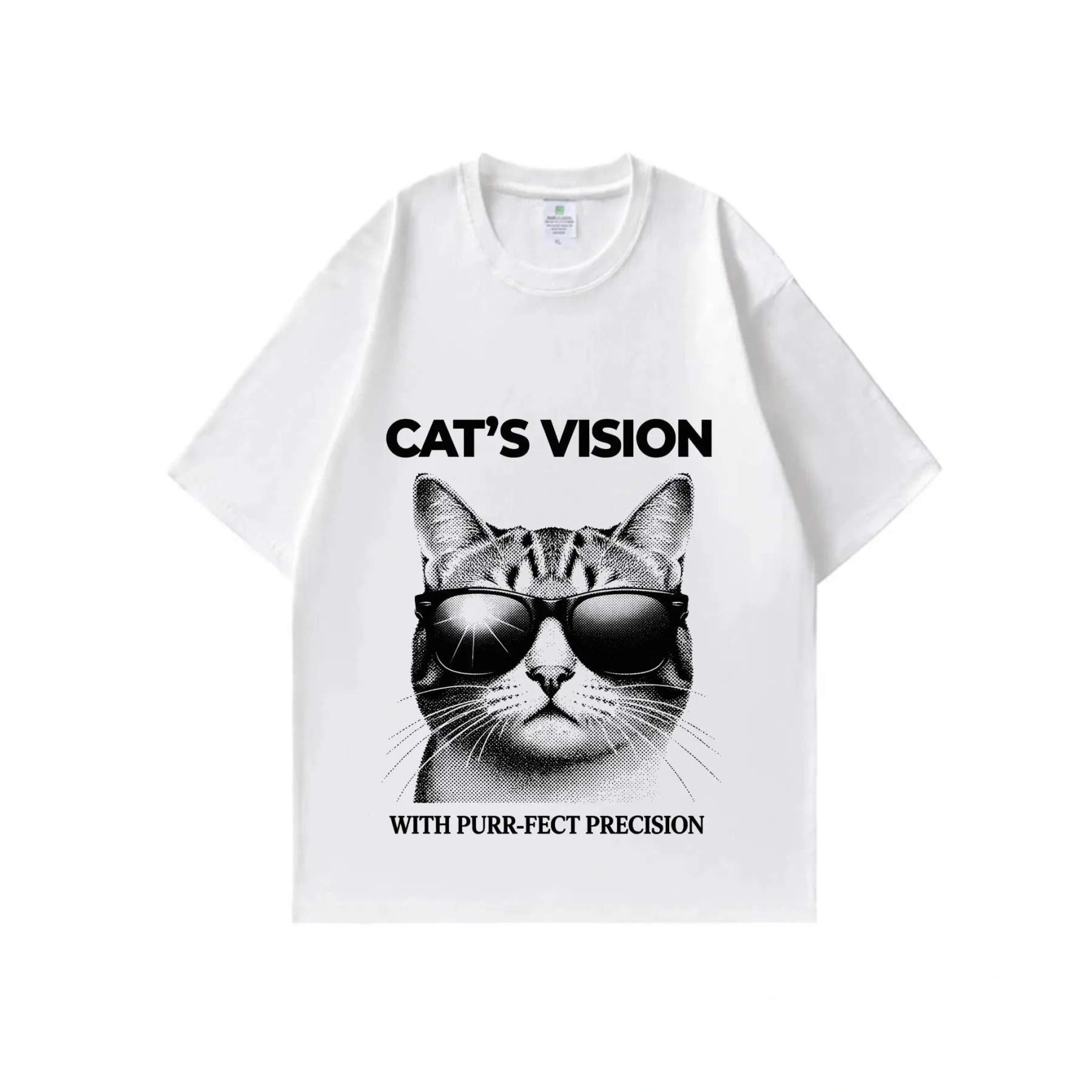 2026 summer new pure cotton short-sleeved T-shirt cartoon cat printed white T-shirt
