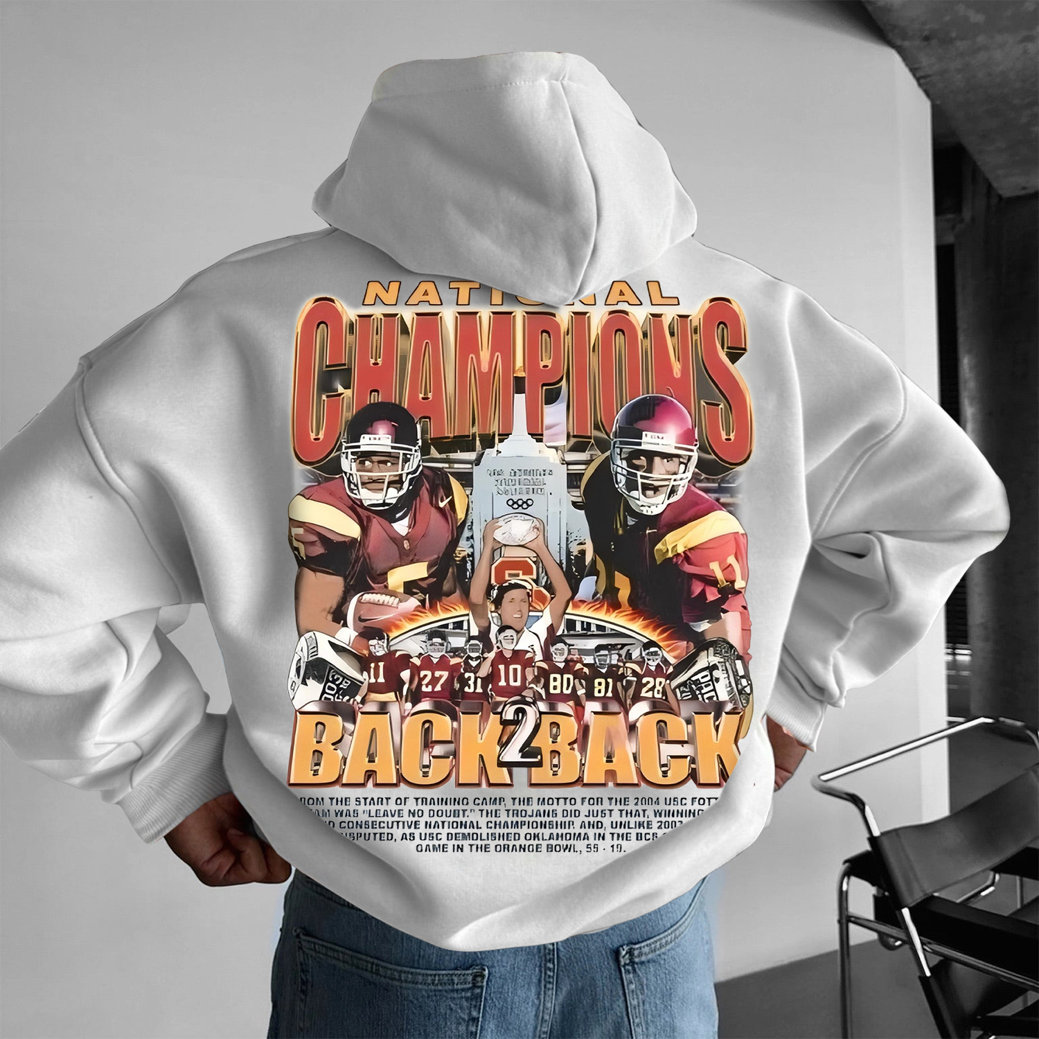 Men's Retro Casual Rugby Letter Print Hoodie