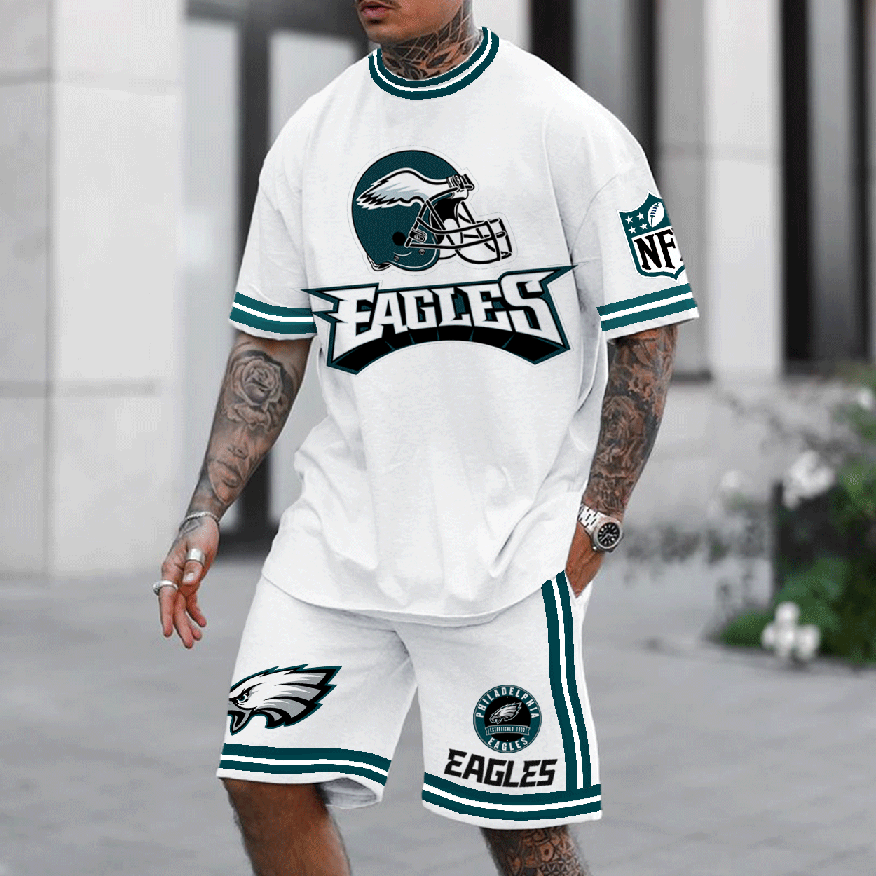 Unnisex American Football Team Print T-shirt And Shorts Set