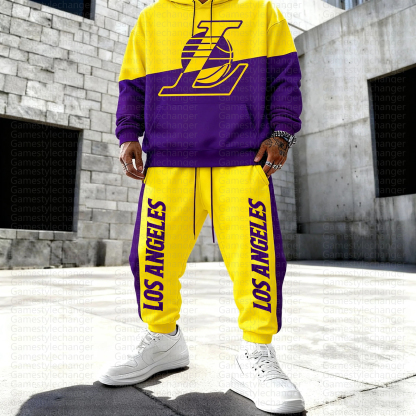 (Fleece-Lined Hoodie) Los Angeles Lakers 3D Printed Pullover Hoodie And Sweatpant 2pcs Tracksuits