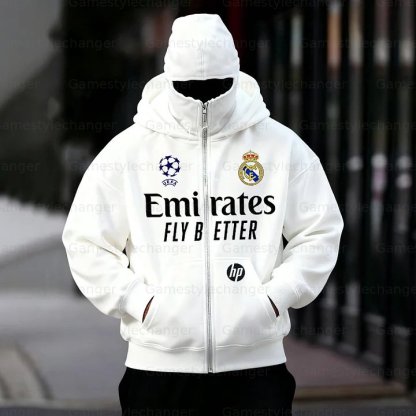 Unisex "Real Madrid” Double-layer Hooded Zip-up Sweatshirt