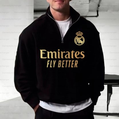 Unisex "UEFA " Graphic Streetwear Vintage Plush Zip-up Sweatshirt