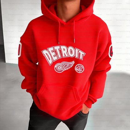 Unisex "Detroit Red Wings" Graphic Streetwear Vintage Plush Hoodie