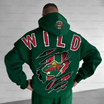 Unisex "Minnesota Wild" Graphic Streetwear Vintage Plush Hoodie