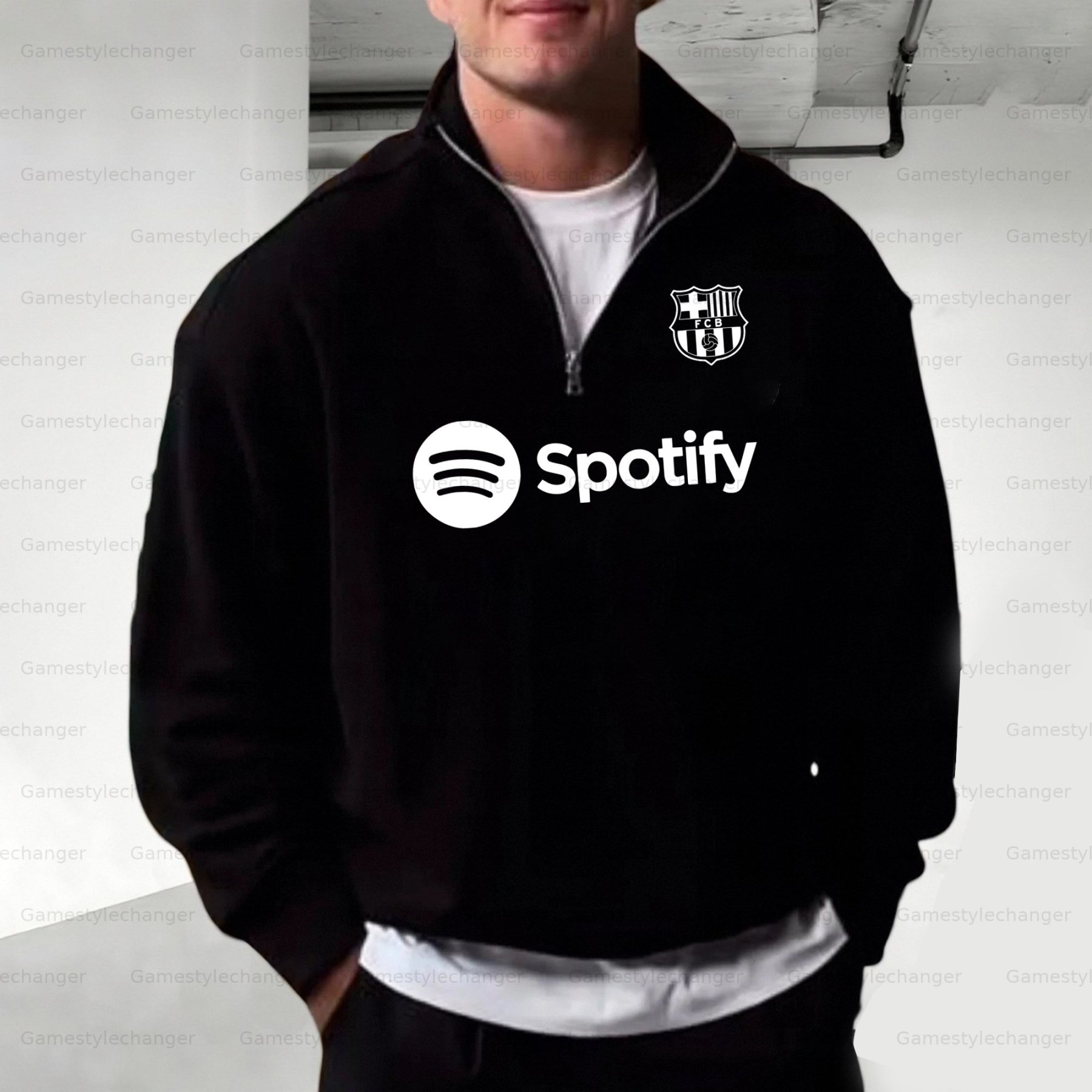 Unisex "UEFA " Graphic Streetwear Vintage Plush Zip-up Sweatshirt