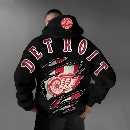 Unisex "Detroit Red Wings" Graphic Streetwear Vintage Plush Hoodie