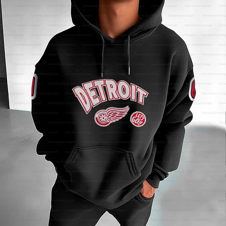 Unisex "Detroit Red Wings" Graphic Streetwear Vintage Plush Hoodie