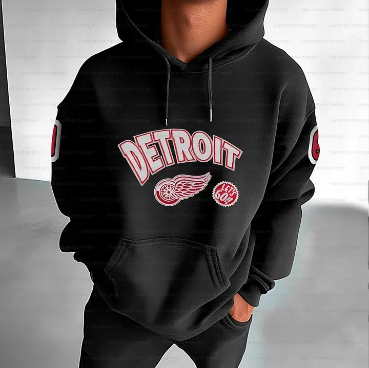 Unisex "Detroit Red Wings" Graphic Streetwear Vintage Plush Hoodie
