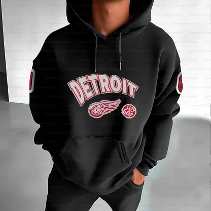 Unisex "Detroit Red Wings" Graphic Streetwear Vintage Plush Hoodie