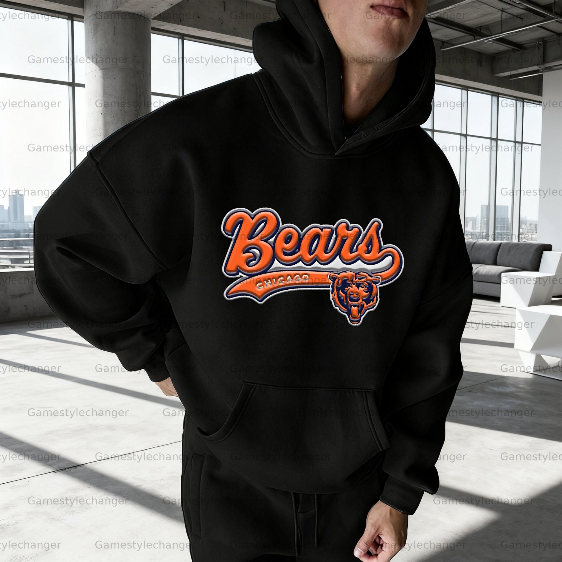 Unisex "Chicago Bears" Graphic Streetwear Vintage Plush Hoodie