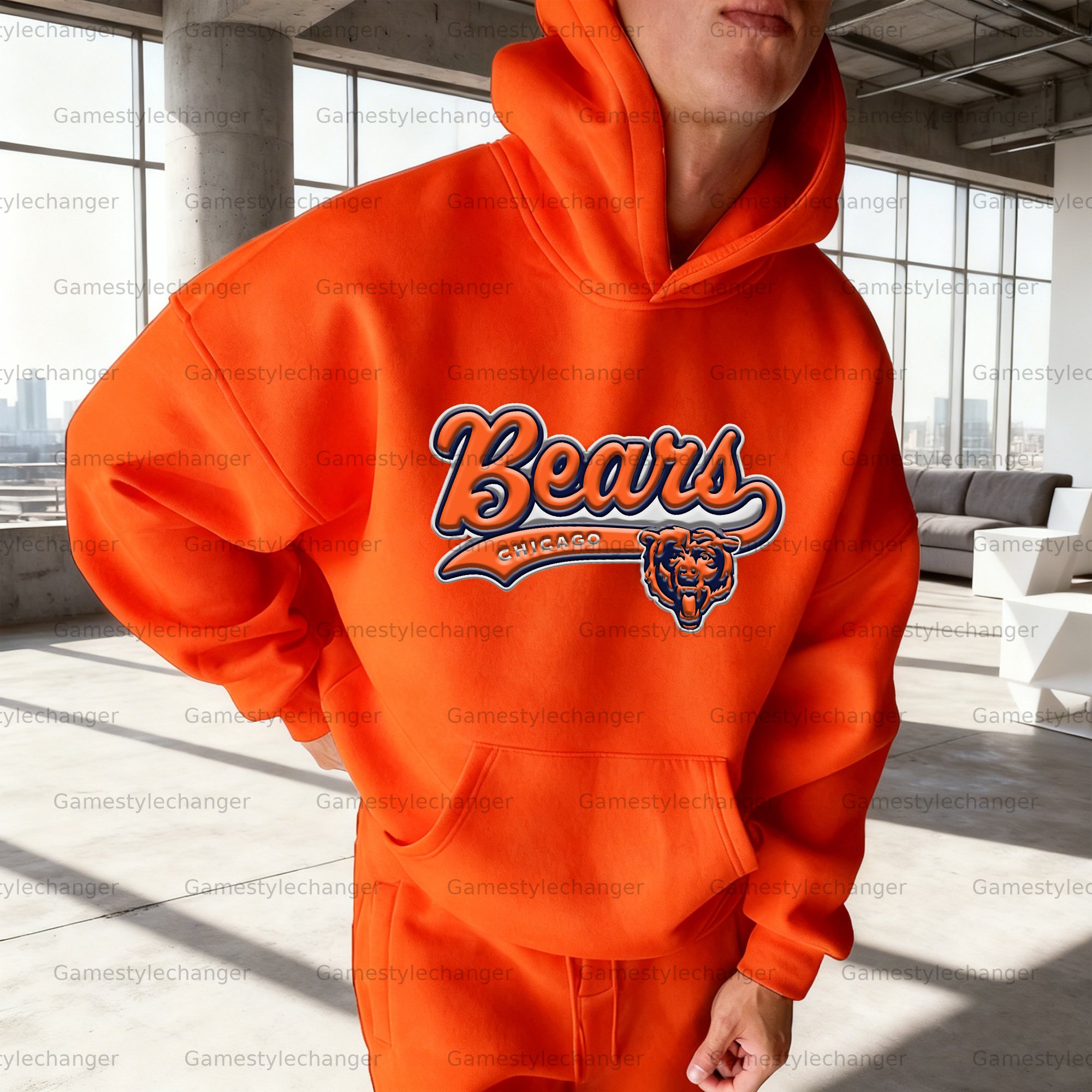Unisex "Chicago Bears" Graphic Streetwear Vintage Plush Hoodie