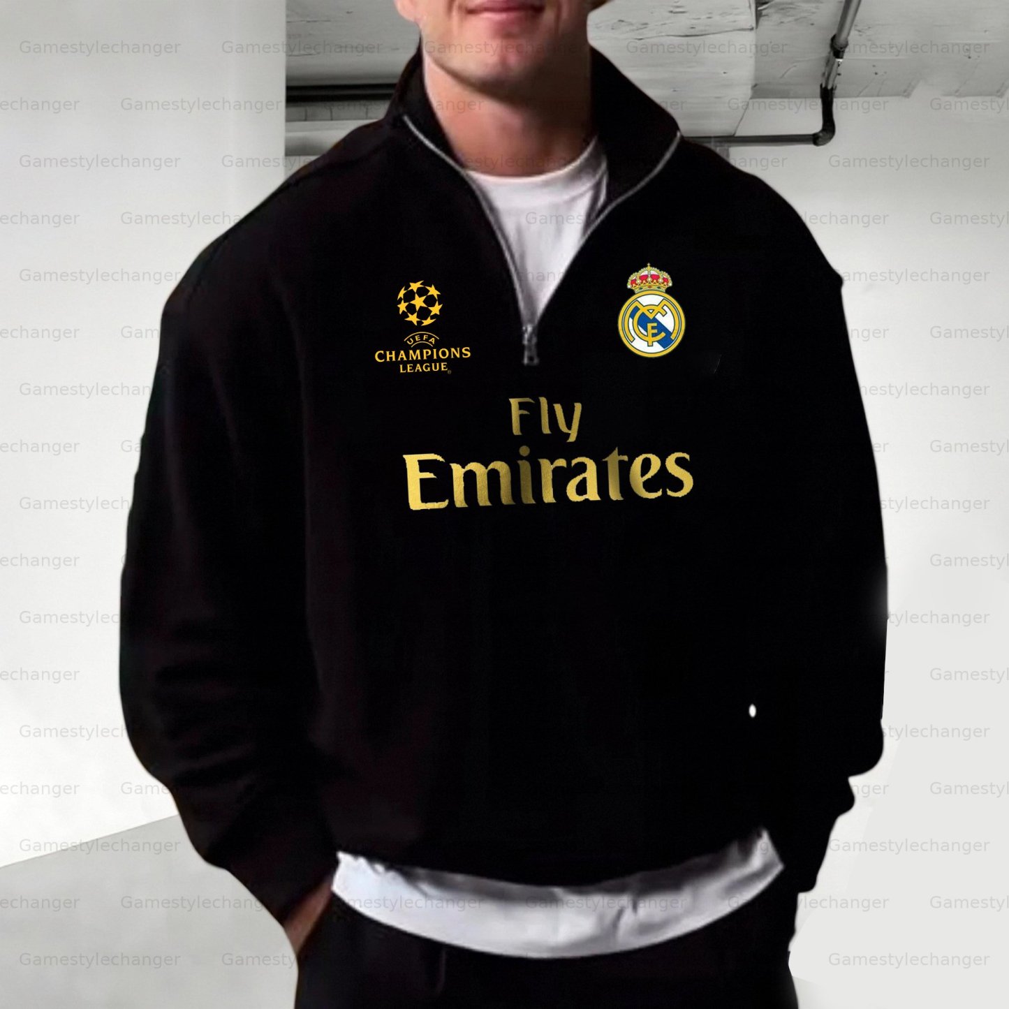 Unisex "UEFA " Graphic Streetwear Vintage Plush Zip-up Sweatshirt