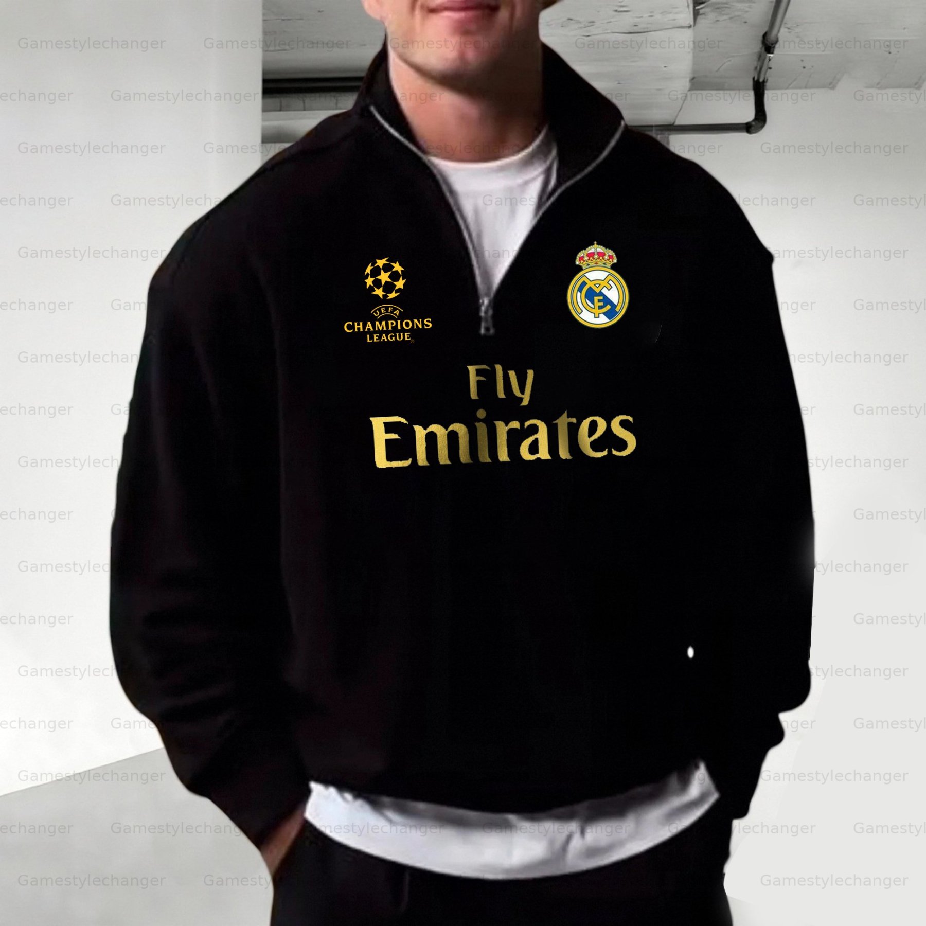 Unisex "UEFA " Graphic Streetwear Vintage Plush Zip-up Sweatshirt