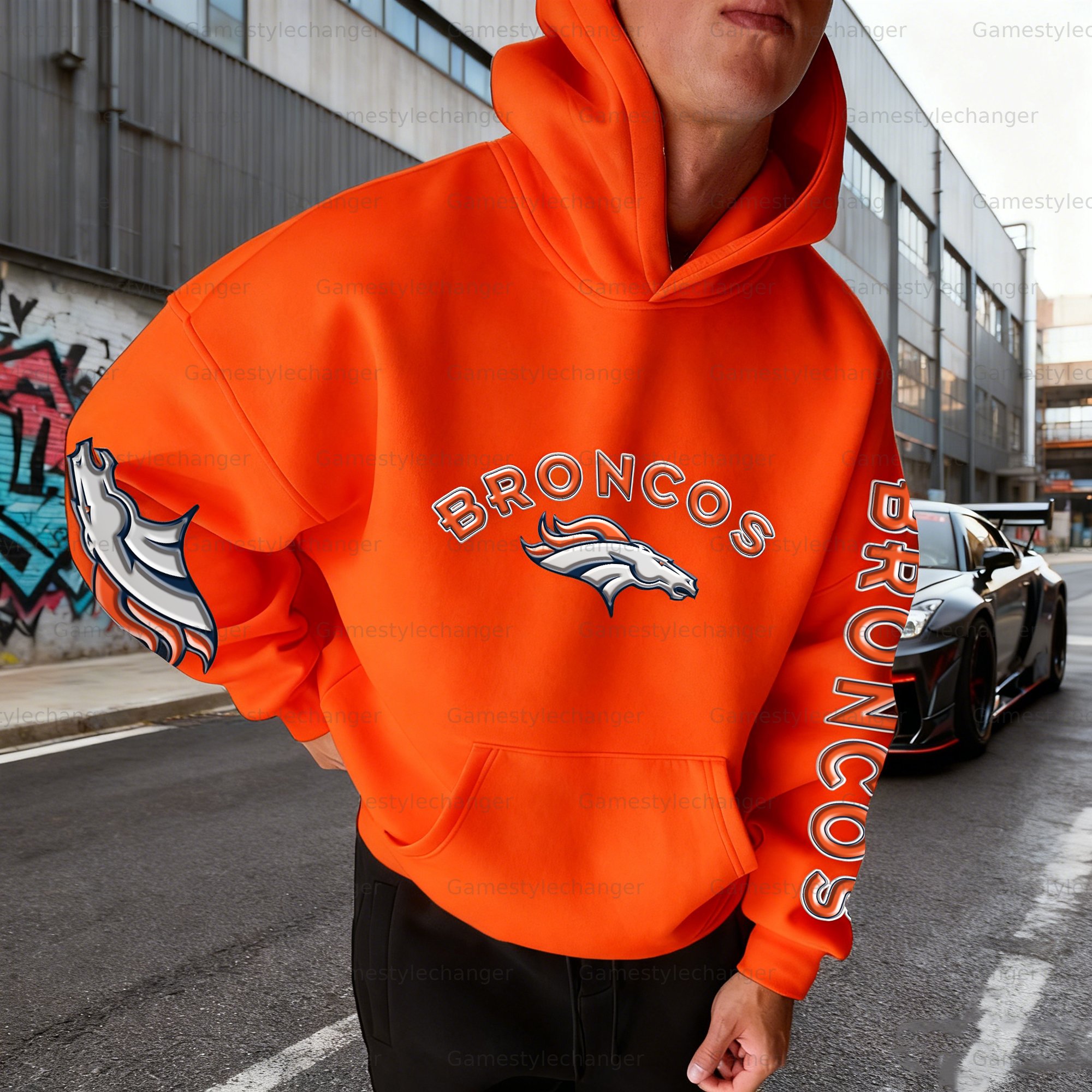 Unisex "Denver Broncos" Graphic Streetwear Vintage Plush Hoodie