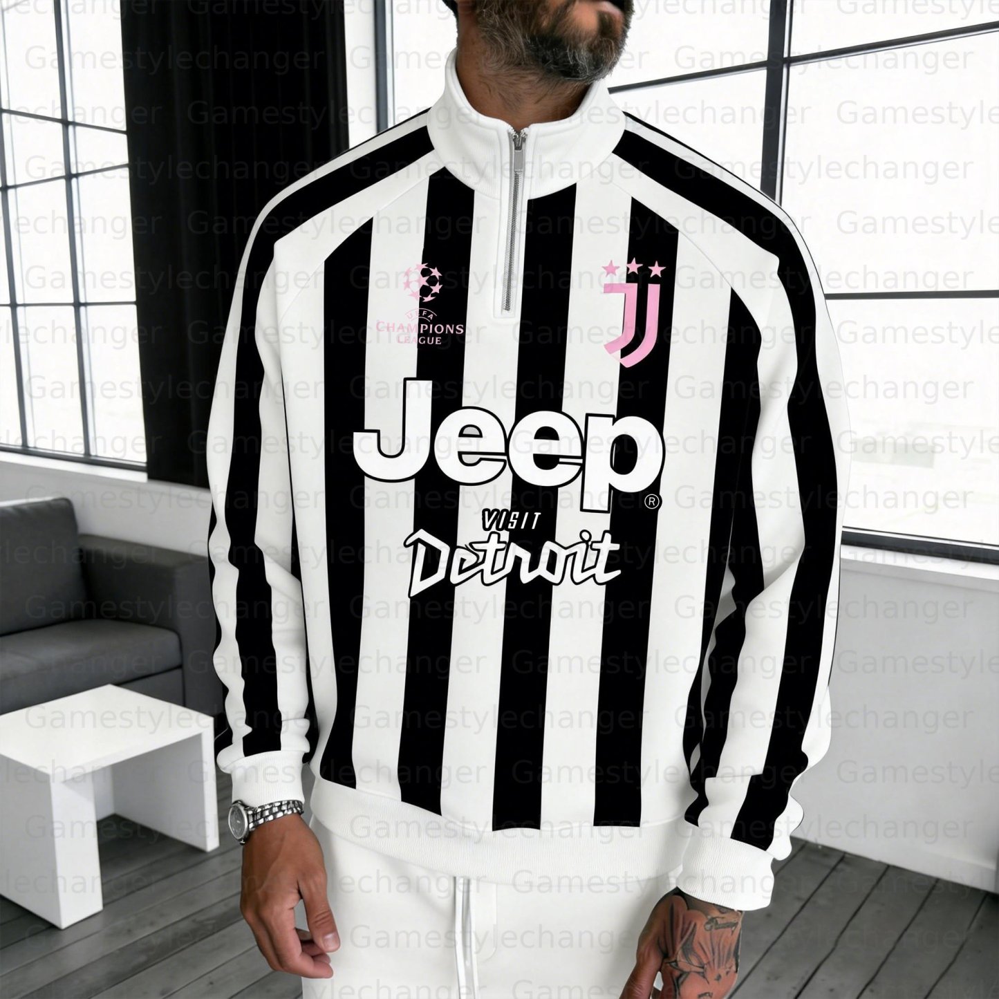 Unisex "Juventus" Graphic Streetwear Vintage Stand-up Collar Raglan Ha