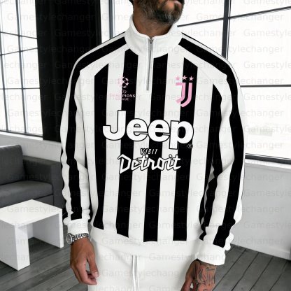 Unisex "Juventus" Graphic Streetwear Vintage Stand-up Collar Raglan Half-zip Sweatshirt