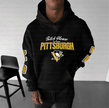 Unisex "Pittsburgh Penguins" Graphic Streetwear Vintage Plush Hoodie