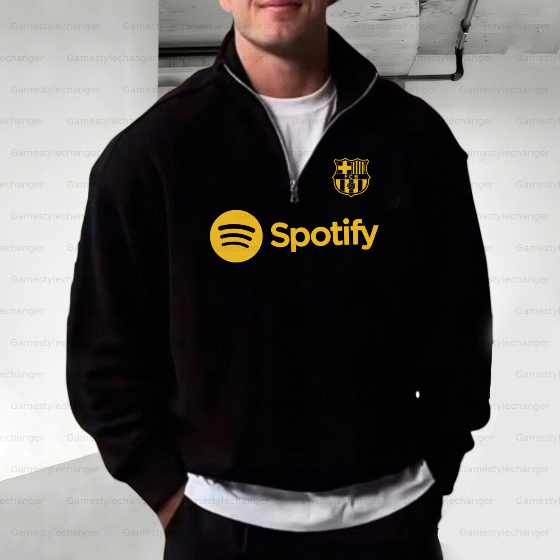 Unisex "UEFA " Graphic Streetwear Vintage Plush Zip-up Sweatshirt