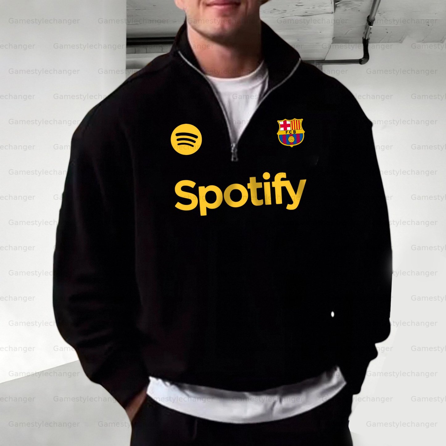 Unisex "UEFA " Graphic Streetwear Vintage Plush Zip-up Sweatshirt