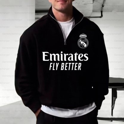 Unisex "UEFA " Graphic Streetwear Vintage Plush Zip- up Sweatshirt