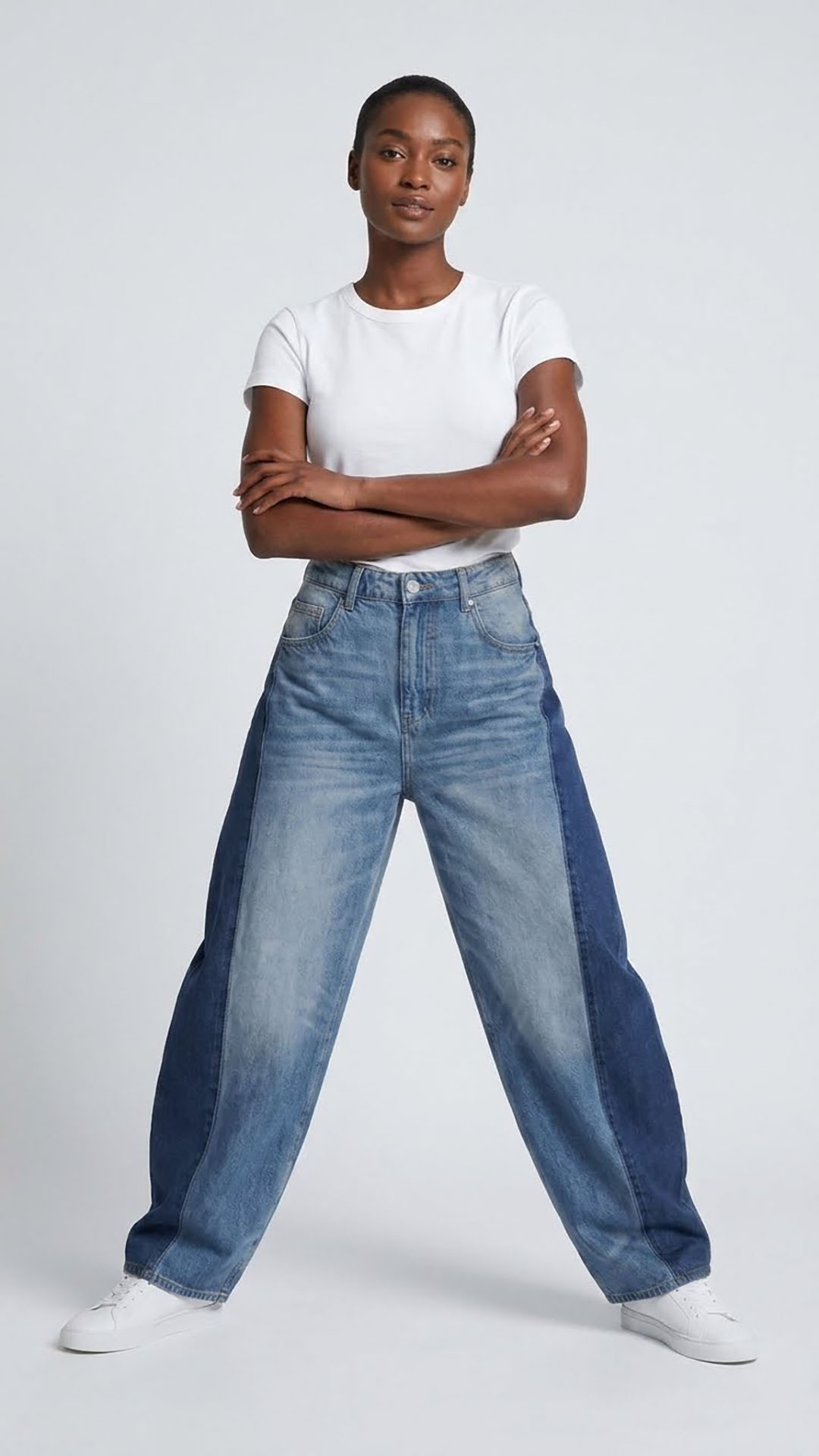 side panel splicing denim jeans contrast design women pants，wide leg straight fit jeans Y2K street style denim trousers