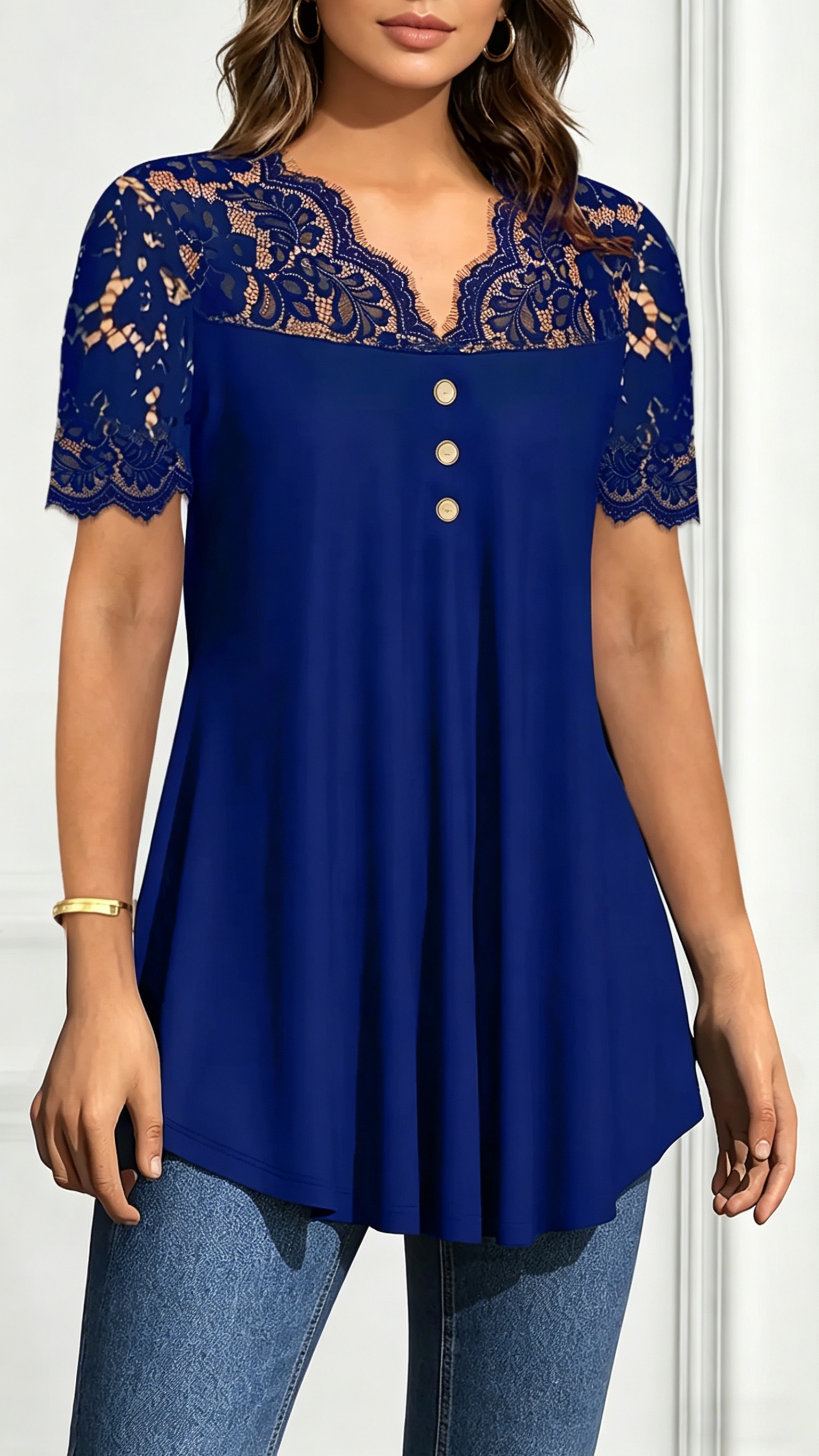 Women's Lace V-Neck Waist-Cinching Top