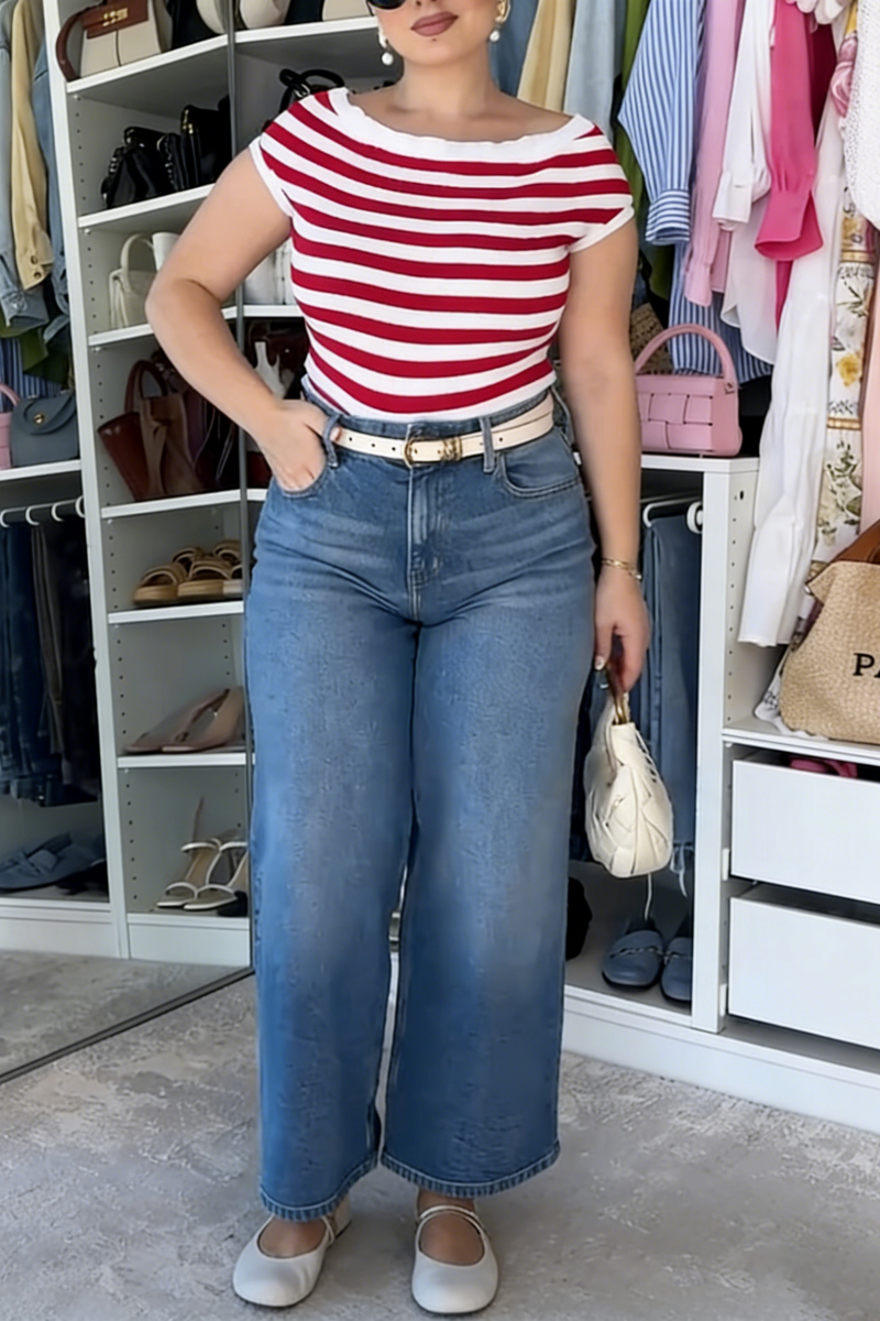 Women's simple casual  and versatile straight-leg jeans