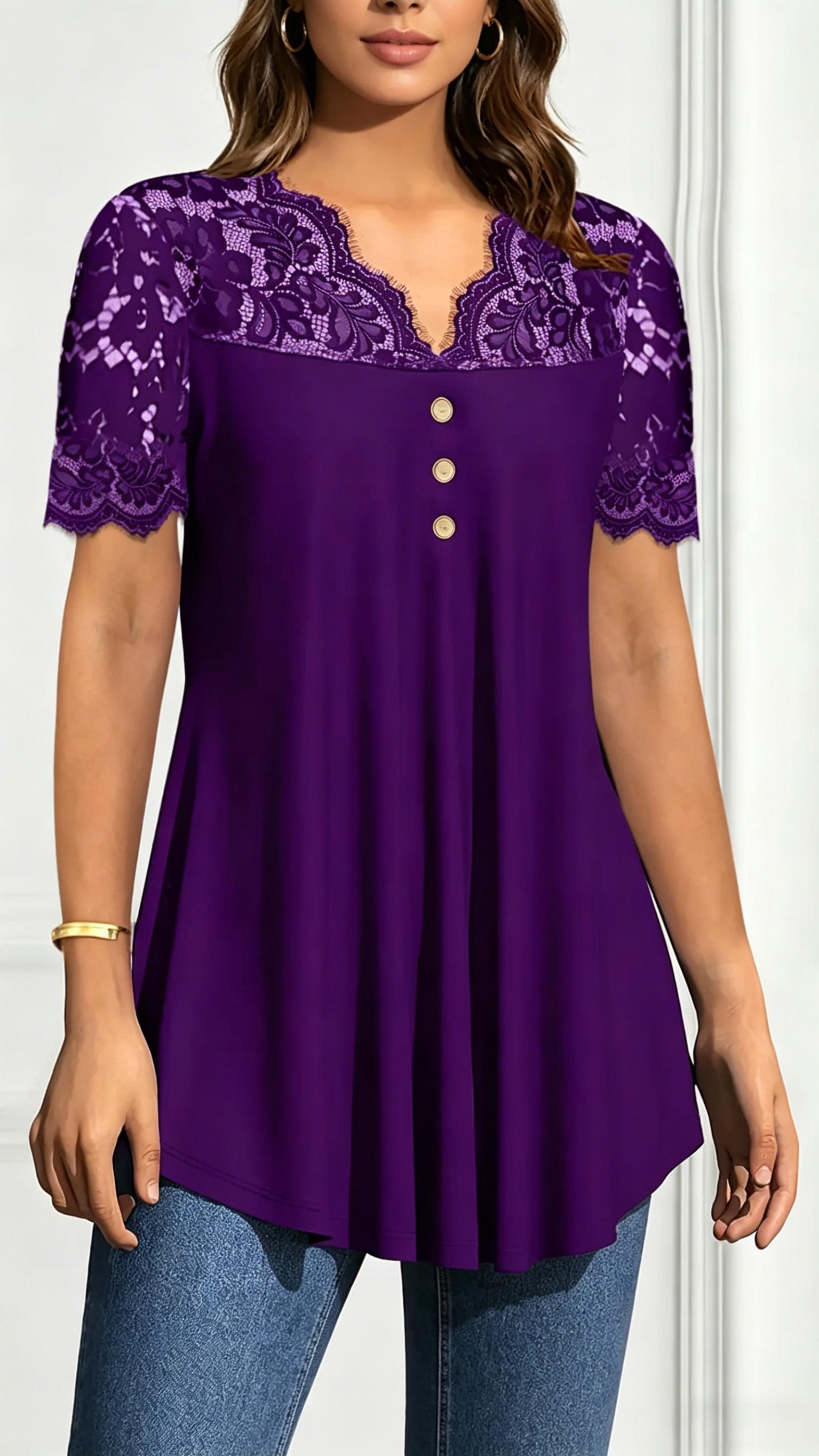 Women's Lace V-Neck Waist-Cinching Top