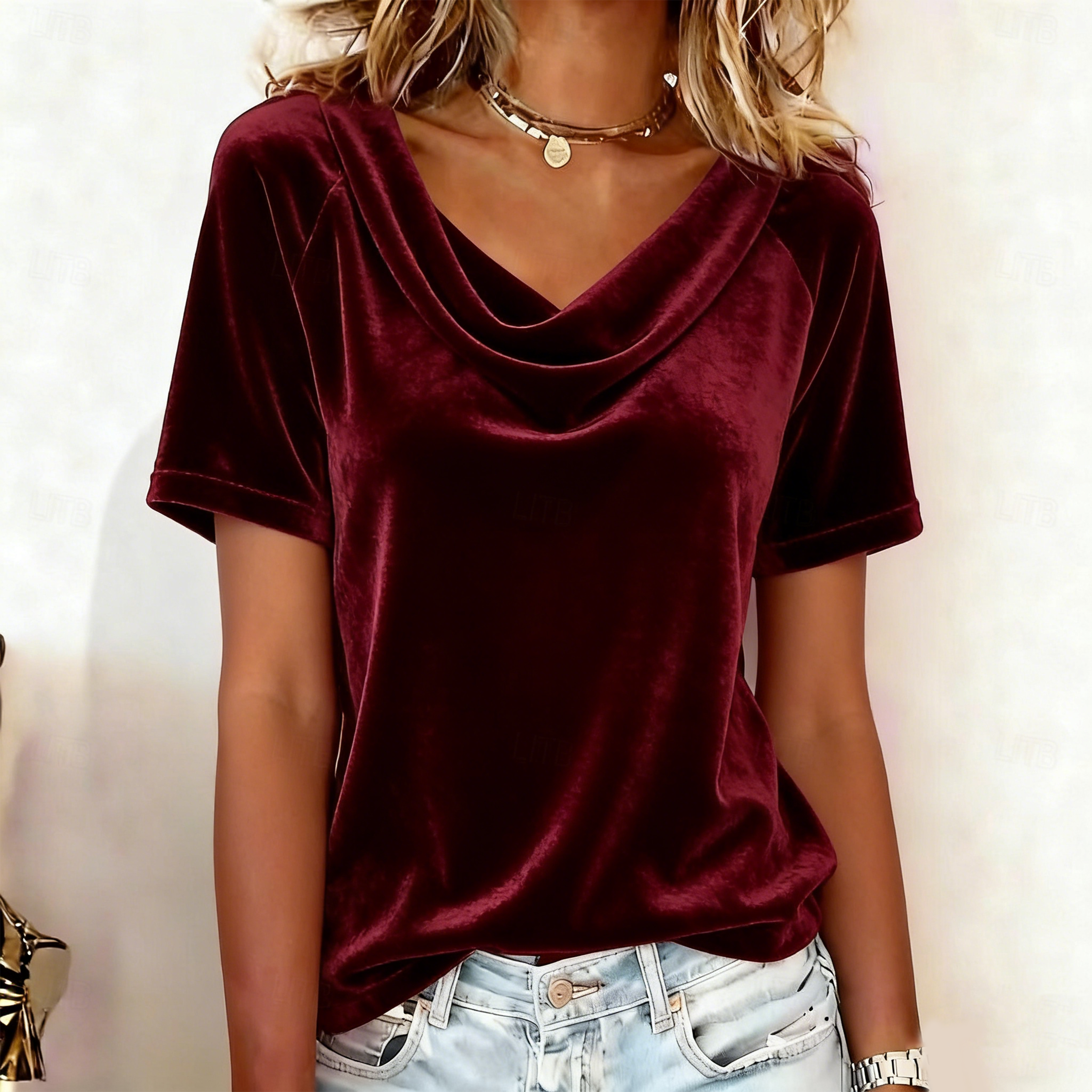 Women's Shirt Solid Color Elegant Vintage Stylish Long Sleeve Cowl Nec