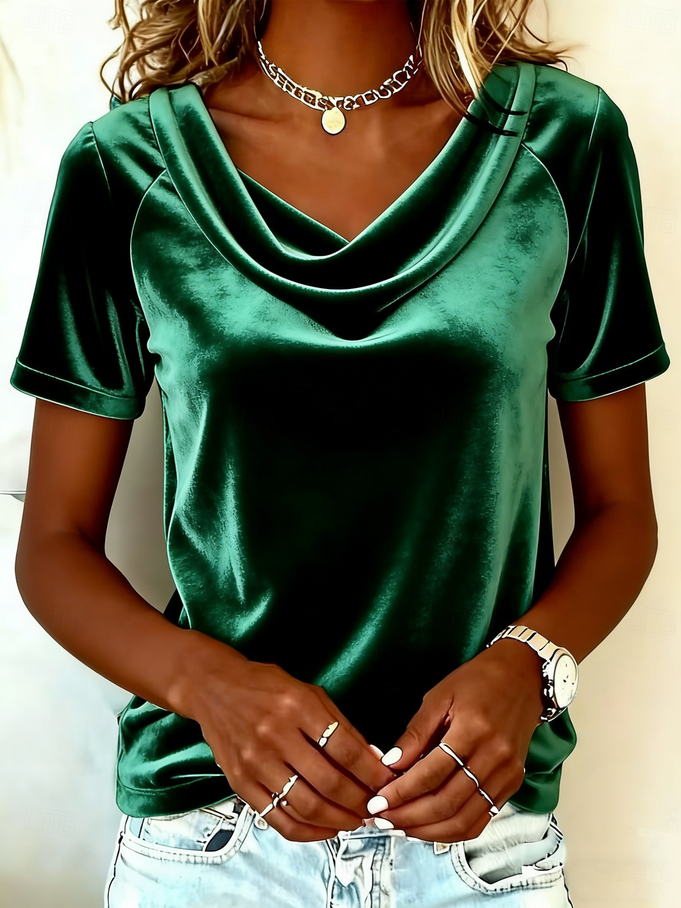 Women's Shirt Solid Color Elegant Vintage Stylish Long Sleeve Cowl Nec