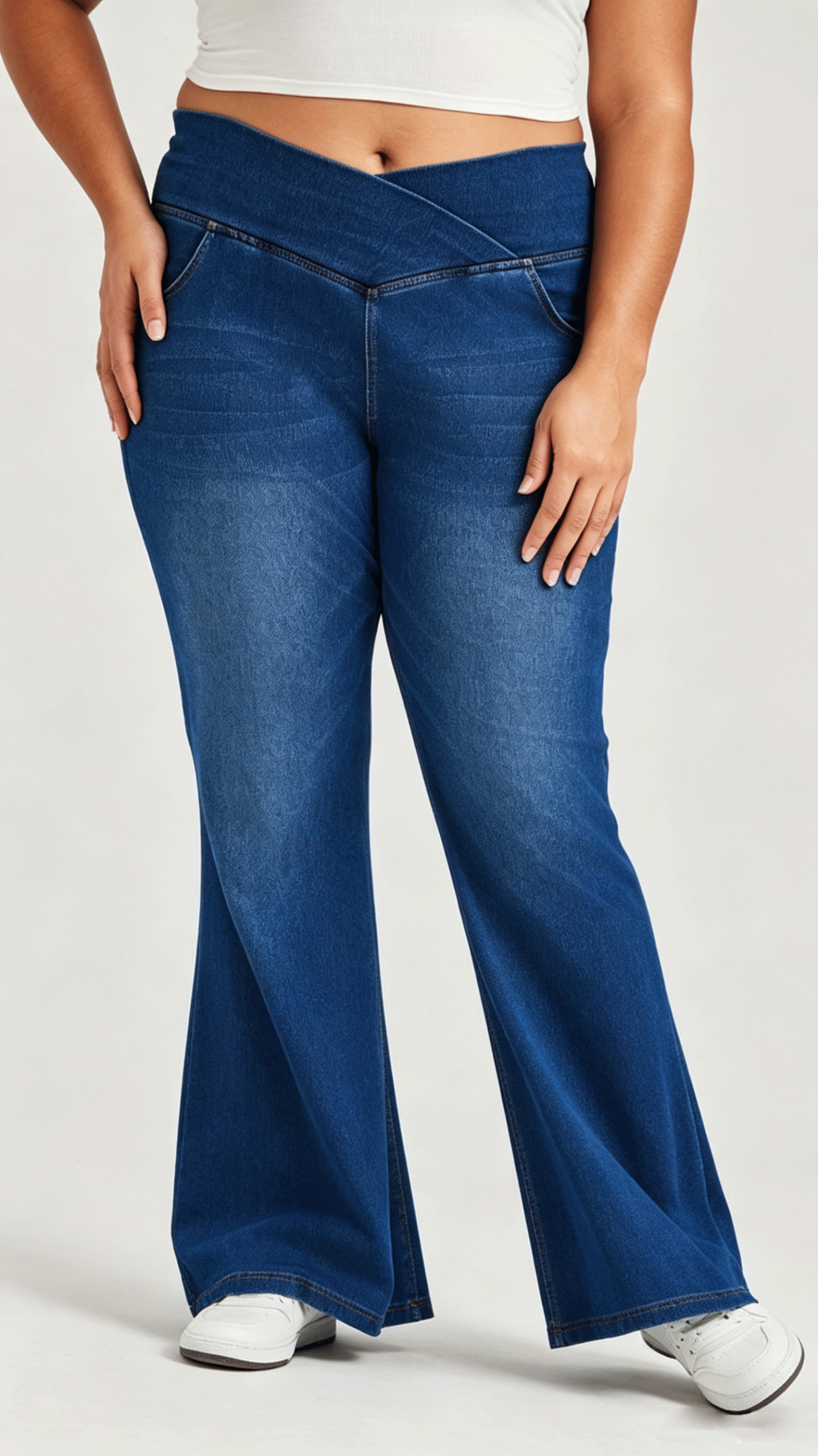 High Stretch Flare Jeans for Women – XXS to XXXL Inclusive Fit Cross Waist Bell Bottom Denim